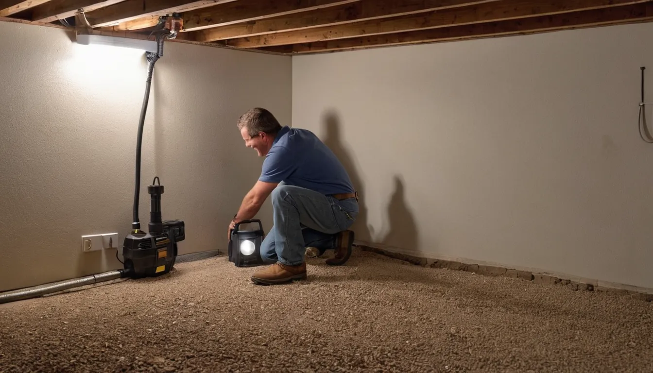 A provider checking a basement wall for pest entry points in a the Avon area home