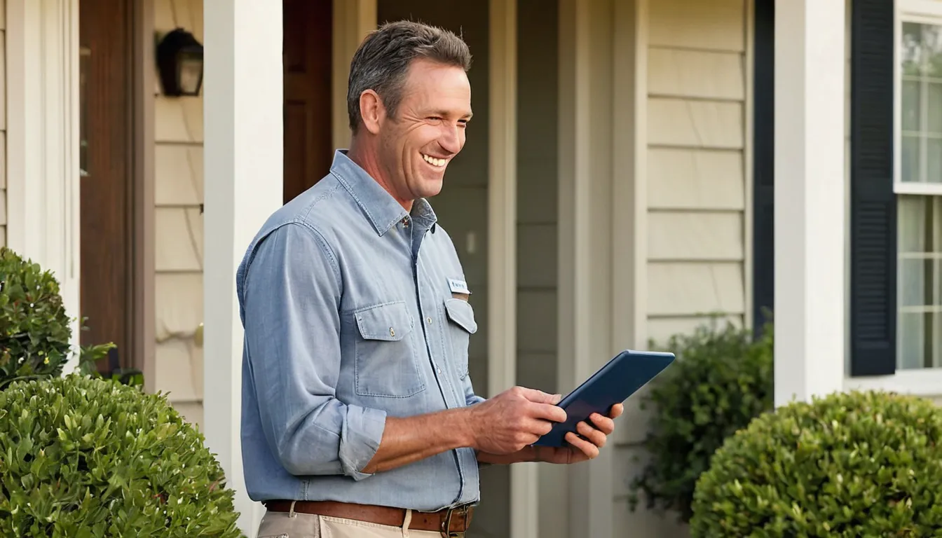A friendly provider talking with a homeowner at the front door of a Avon home